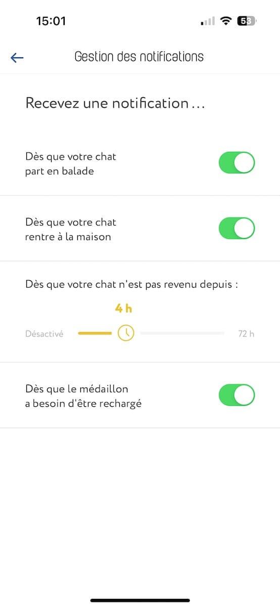 notifications-feelloo réglage des notifications dans l'appli feelloo