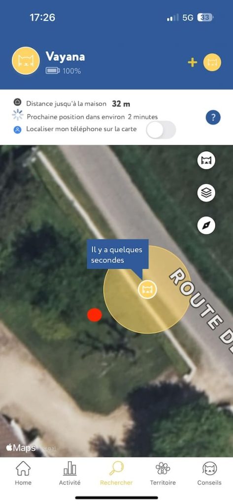 test de précision localisation collier gps chat Feelloo